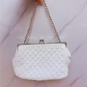 Elegant Vintage Style White Crochet Chain Clutch